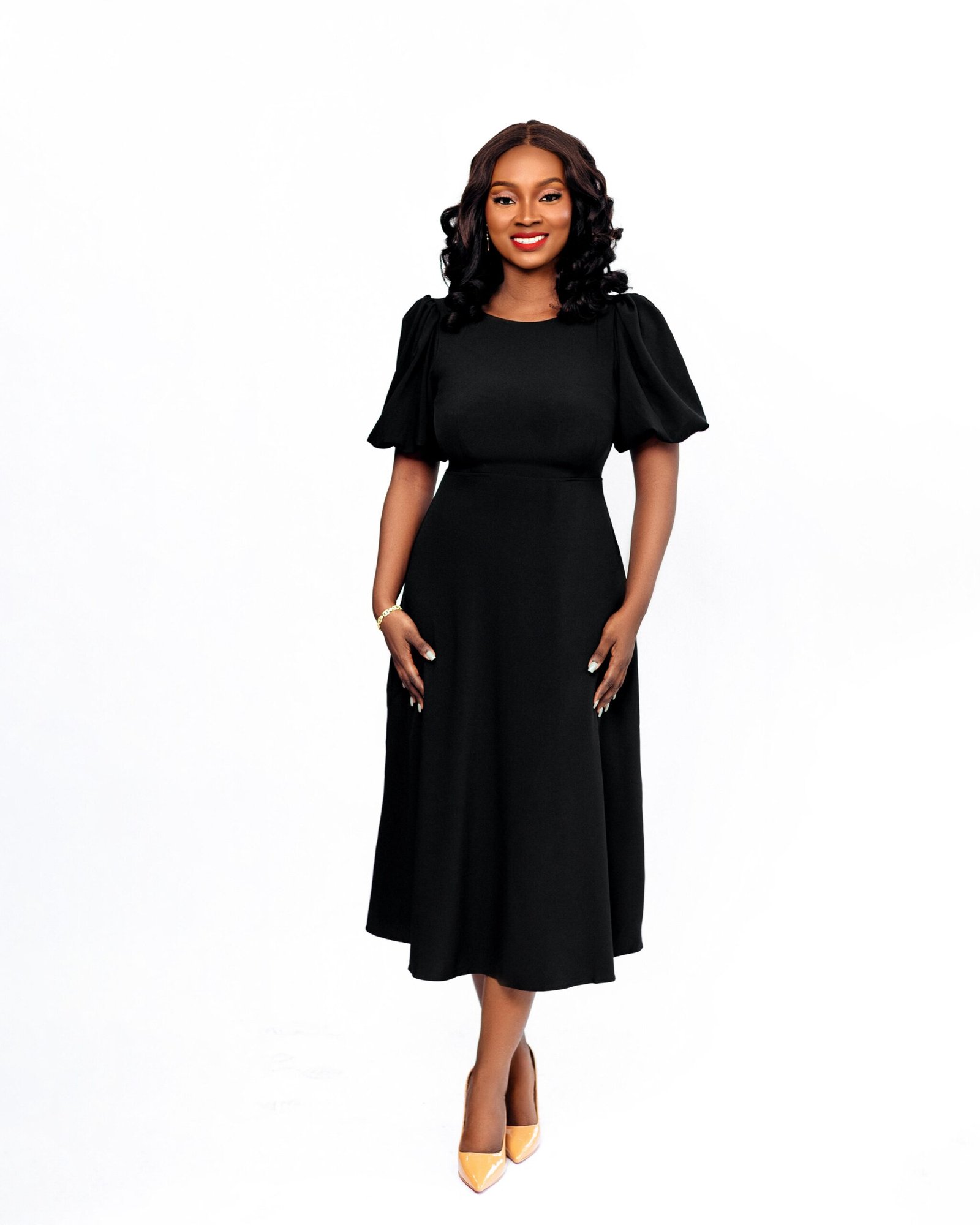 ReeRee Black Puff Sleeve, Fit and Flare Midi Dress - Celebrity Style  Boutique